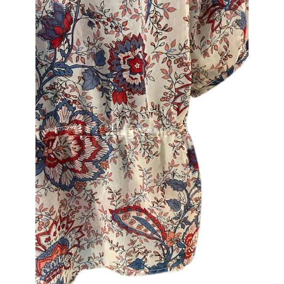 CHICO'S Cream Chinoiserie Pattern Keyhole Sheer Blouse 3/4 Sleeves Size 1, Small - Picture 7 of 9